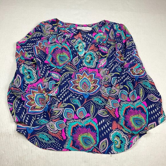 Alice Trixie Silk Blouse Floral Colorful Flared 3/4 Sleeve Lightweight Shirt XS - Picture 1 of 12